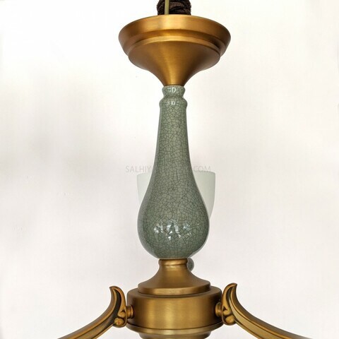 Uplight Chandelier H8626-3 Arms - Brass+Green