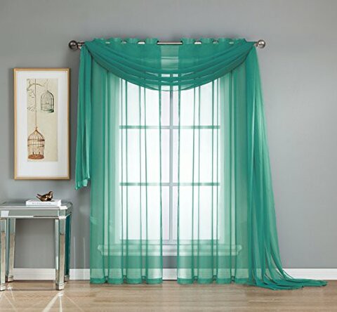 Window Elements Diamond Sheer Voile Extra Wide 56 X 90 In. Grommet Curtain Panel, Grey Teal