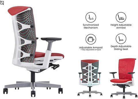 ICON Chair, Premium Ergonomic Gaming &amp; Office Chair by Navodesk (Red Mesh, White Frame)