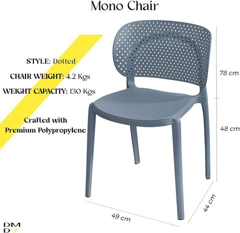 Mono Chair Dotted, Premium Stackable Chairs, Modern Nordic PP Chair for Indoor &amp; Outdoor Use, Dining &amp; Leisure Bistro Chairs By Daamudi (Slate Grey, 4 PC SET)