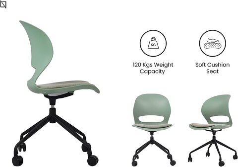 VIS Chair, Premium Meeting &amp; Visitor Chairs, Swivel Chair With Soft Cushion Seat By Navodesk (Sage Green, With Castor Wheels)