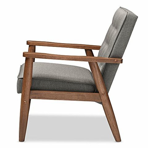 Baxton Studio Sorrento Mid-Century Retro Modern Fabric Upholstered Wooden Lounge Chair, Grey