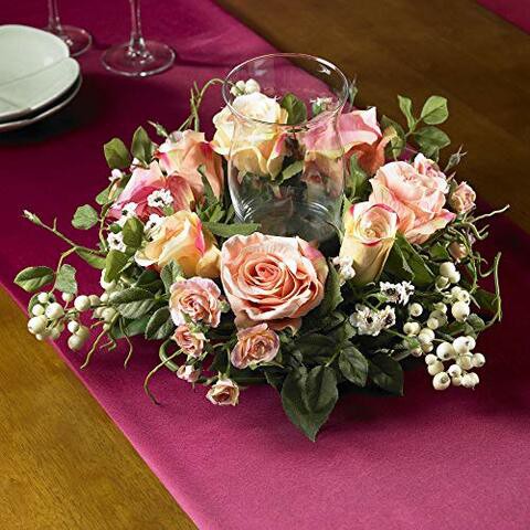 Nearly Natural 4685-AP Mini Rose Candelabrum Silk Flower Arrangement,Assorted Pastel