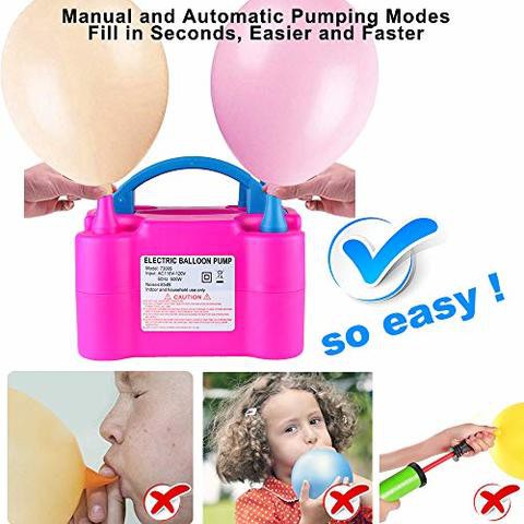 Balloon Pump,132 PCS Electric Balloon Blower 110V 600W Portable Dual Nozzles Electric Balloon Air Pump Electric Balloon Inflator with 90 PCS Balloons, Tying Tools, 20 Flower Clips, Tape Strip, Colored Ribbon and Dot Glues for Party Decoration