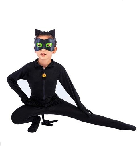 Kid&rsquo;s Beetle Costume Ladybug Black Cat Noir Boy or Girl Cosplay Outfit Clothing with Wig Jumpsuit Halloween Party Masquerade with 3pcs/Set Jewellery (XS 3-4Y, Black Cat Noir)