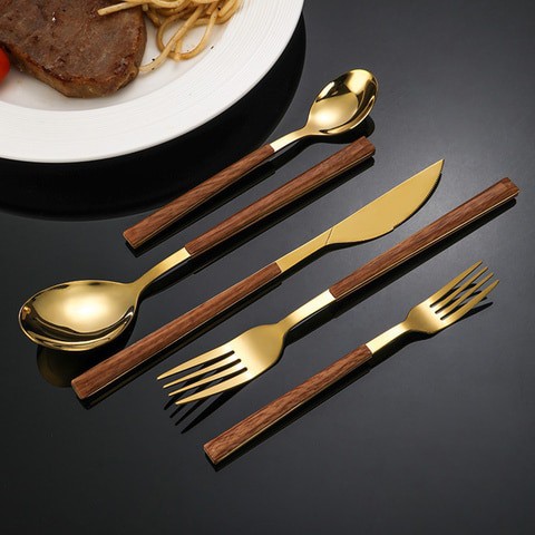 4 Piece Gold Silverware Set,  Stainless Steel Flatware Set Including Knife Fork Spoon, Kitchen Utensil Set, Tableware Cutlery Set For Home, Restaurant, Dishwasher Safe.