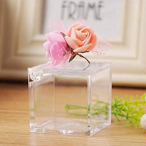 FUFU 12 Pcs Christmas Gift Transparent Plastic Candy Box Candy Packaging Case Party Favors for Xmas Silent Night New Year 4.5x4.5cm