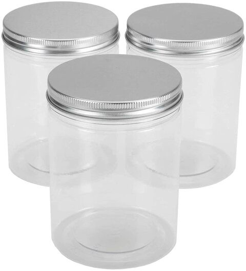 FUFU 18 OZ Plastic Jars with Aluminum Lids，12 Pack Clear Plastic Slime Containers for Dry Food, Crafts and Light Clay