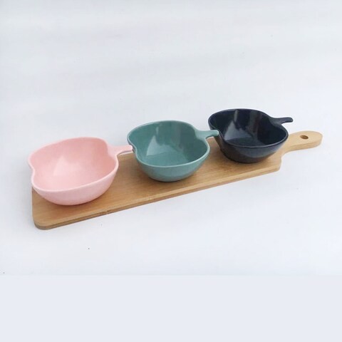 LINGWEI Seasoning Dishes Ceramic Dipping Bowls Set with Tray Condiment Dishes Snack Serving Tray Food Storage Container Style-4