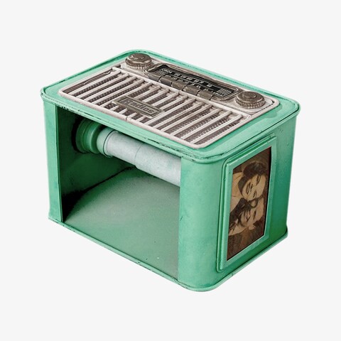 ALISSA-Vintage Radio Tissue Box Cover, Rectangular Iron Tissue Paper Cube Holder Napkin Holders, Antique Decor Ornament, for Bedroom Home Office Kitchen Vanity Storage, Blue.