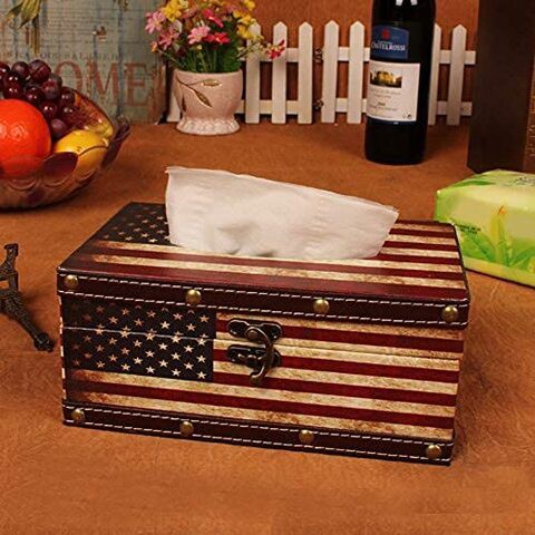 Tjackson Tissue Paper Box,Kleeneex Box,Tissue Box Holder, Retro Creative Boxvinatge Flag Design Hinged Refillable Storage For Home Decoration.