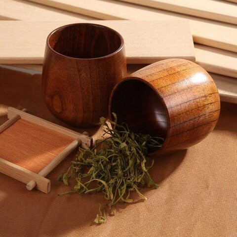 Doreen 1Pair Wood Cup Primitive Handmade Natural Spruce Wooden Cup Breakfast Beer Milk Drinkware Green Tea Cup Water Bottle Mug（GC1859A）