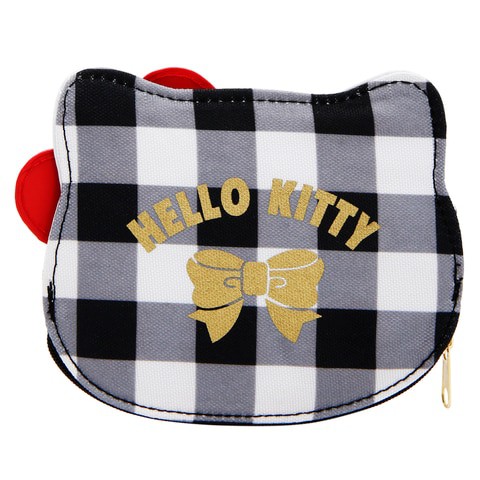 Hello Kitty D-Cut Coin Purse, B&amp;W Checks Pattern, White