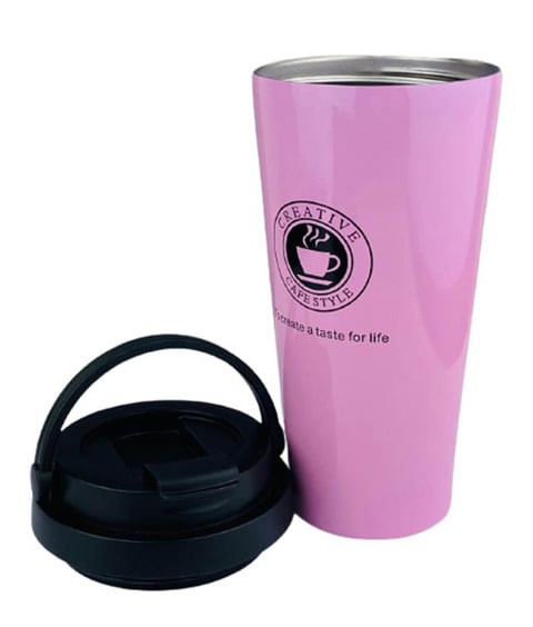 Thermal Cup Stainless Steel, Vacuum Insulated Travel Tumbler, Durable Insulated Coffee Mug, Thermal Cup with Double Partition SEALING Ring - 450ml (PINK)