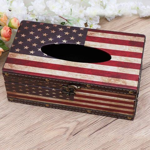 Retro Tissue Box, PU Leather And High Quality Mdf For Home, Office, Car Automotive Decoration (Color : Stars Stripes)