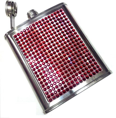 Praneel Hip Flask Steel Bedazzled Finish - Red