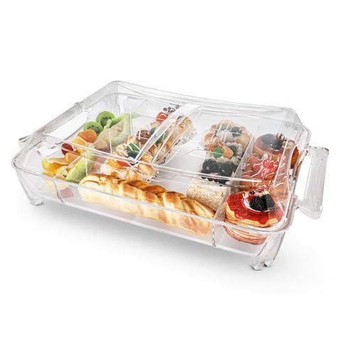 Al Hoora 39*30*10cm Clear Cutlery Box / Serving Divider Tray W/ Clear Cover Use For Sweets, Nuts, Dry Fruits, Cutlery &amp; Color Box