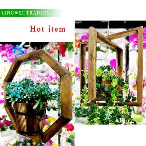 Lingwei - Style A Hanging Wooden Flower Basket Garden Decoration Bird Nest Decoration Beautiful Vase