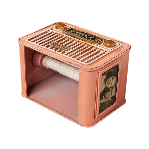 ALISSA-Vintage Radio Tissue Box Cover, Rectangular Iron Tissue Paper Cube Holder Napkin Holders, Antique Decor Ornament, for Bedroom Home Office Kitchen Vanity Storage, Pink.