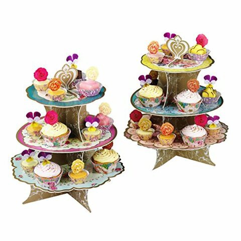 Talking Tables 36cm Height 14 Truly Scrumptious Party Floral Cake Stand-Ideal For Afternoon Tea or a Special Birthday, Pink, Blue, Yellow