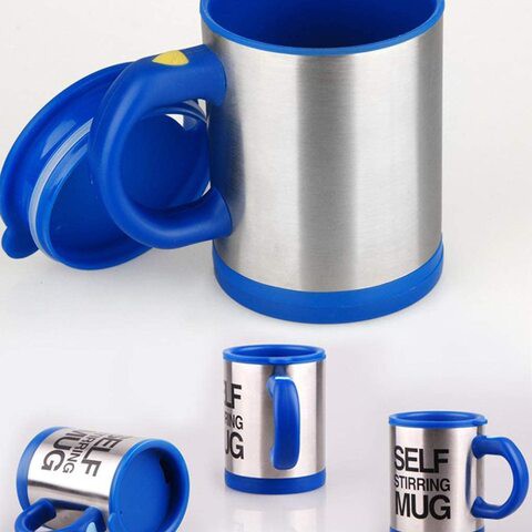 The Mohrim One-Button Electric Stirring Cup - Coffee Milk Stirring Cup - Stainless Steel Juice Mixing Cup (Blue)