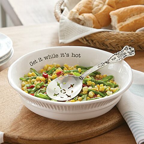 Mud Pie Vegetable Serving Bowl Set with Slotted Spoon, White