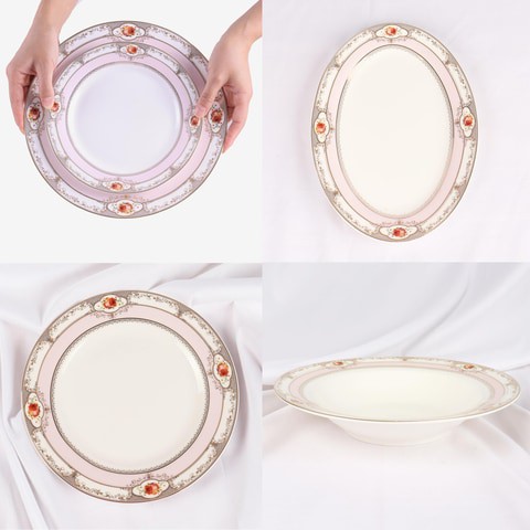 XIANGYU Dinner Set Porcelain Gold, 97pcs tea set; 10&#39;5 flat plate- (12) , 9&#39; soup plate- (12) 8&#39; flat plate- (12), 6&#39; flat plate- (12) &#39;6&#39; salad bowl- (12), &#39;tea pot (1set)- (1) Tea cup/Saucer(12set)