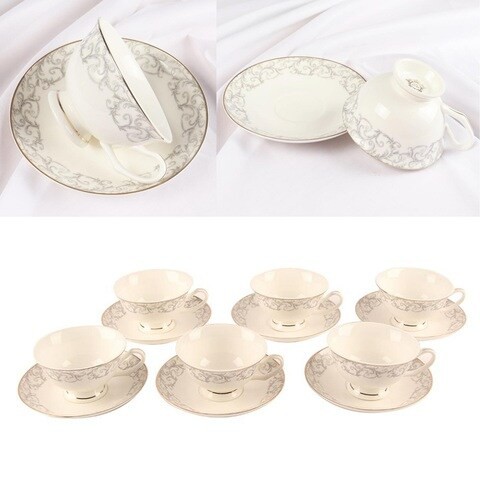 XIANGYU Dinner Set Porcelain Gold, 24pcs tea set; (12)pcs tea cup/saucer, (1) 10&#39;5 flat plate, (6) 7&#39;5 flat plate, (2) tea pot, (2) sugar pot, (1) milk pot. New Ceramic Bone China, The rich and colorf