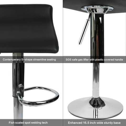 Alrm Adjustable Swivel Barstools, Pu Leather With Chrome Base, Pub Counter Chair (D-Black)