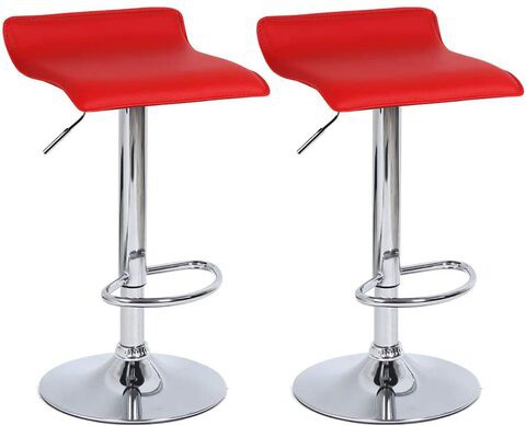 Nar 2Pcs Adjustable Swivel Barstools, Pu Leather With Chrome Base, Pub Counter Chair (B-Red, 60~80Cm)