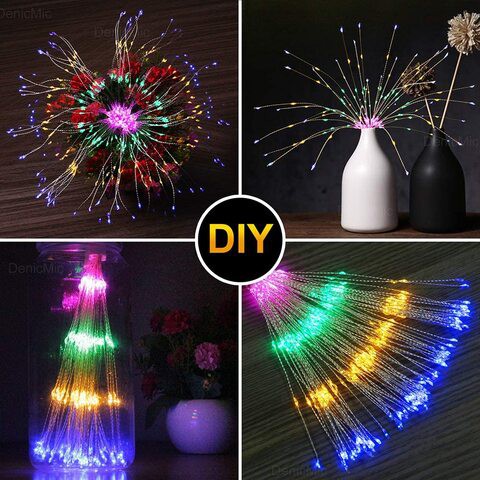 Denicmic Starburst Lights 200 LED Firework Lights Copper Wire Sphere Lights With Remote, 8 Modes Battery Operated Handing Ball Fairy Light For Christmas Bedroom Party Indoor Decoration 2 Pcs(Colorful)