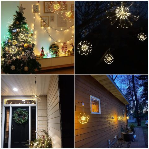 Kjoy 4Pcs Firework Lights LED Hanging Starburst Lights Copper Wire LED Lights, Battery Operated Fairy String Lights With Remote, 8 Modes Dimmable Light For Party, Christmas, Outdoor