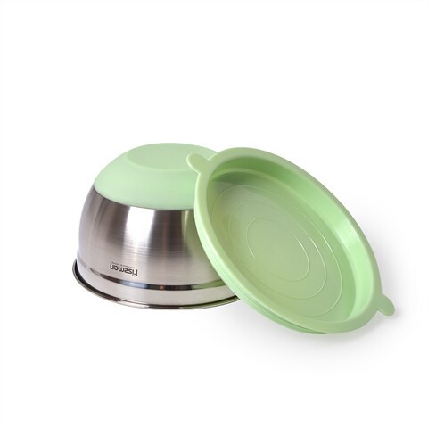 Fissman Mixing Bowl 20X12 cm / 3 Ltr With Silicone Bottom And Pe Lid Color Green Tea - Stainless Steel