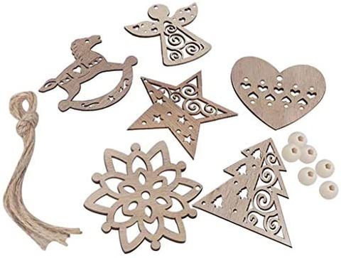 Generic - 6Pcs Christmas Snowflakes Wooden Pendants Xmas Tree Ornaments Home Hanging Decor