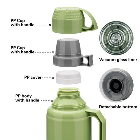 Fissman Vacuum Bottle 1800ml, Green Color (Plastic Frame With Glass Liner)