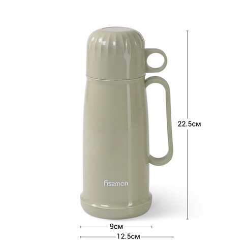 Fissman Vacuum Flask 450 ml Olive - Plastic Case With Glass Liner