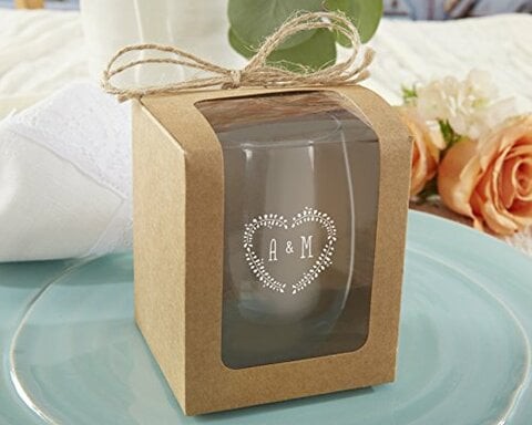 Kate Aspen Kraft Style Display Gift Boxes for Stemless Wine Glass, Wedding/Party Favors, 9-Ounce, Set of 12