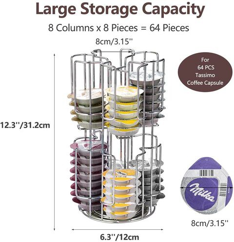 Doreen Coffee Pods Capsule Holder Rotating for 64 Pieces  Coffee Capsules, Revolving Coffee Capsule Display Stand Dispenser Storage Rack for Desk, Coffee Accessories Capsule Shelf（GC1687A）