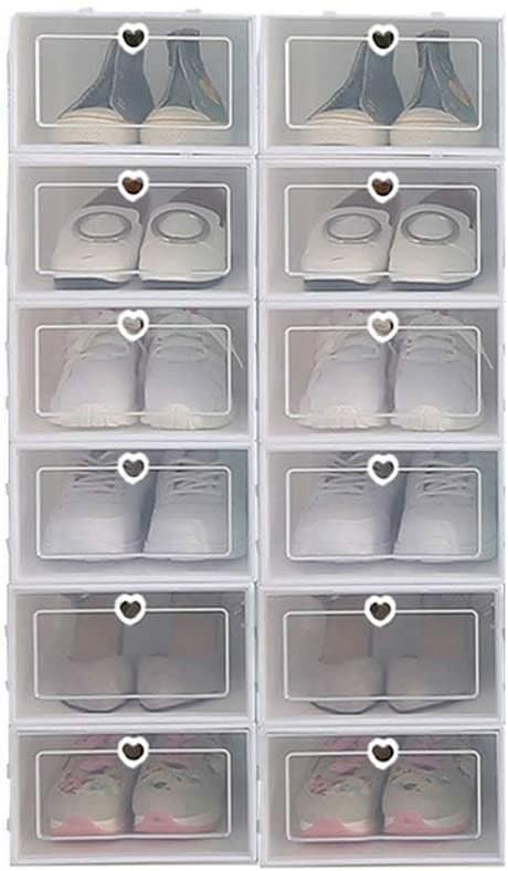 Fheaven Clear Plastic Shoe Storage Transparent Stackable Organizer Box (White 12Pcs)