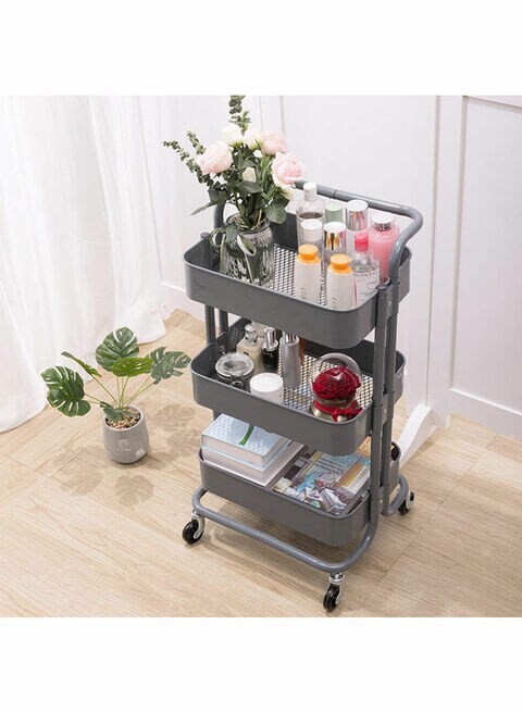 3-Tier Rolling Shelves Metal Cart Organizer Grey 87X37X45centimeter