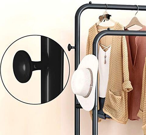 Garment Rack Double Rod Heavy Duty Free-Standing Clothes Rack Multi-Functional Bedroom Hangers Clothing Hanging Stand Organizer Storage Rack with Shoe Shelves, Wheels (48&#39;&#39; Width, Black)