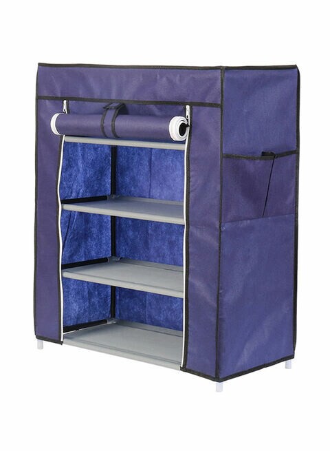 Lawazim 4-Layer Nonwoven Shoe Rack With Fabric Cover Dark Blue 28Cm