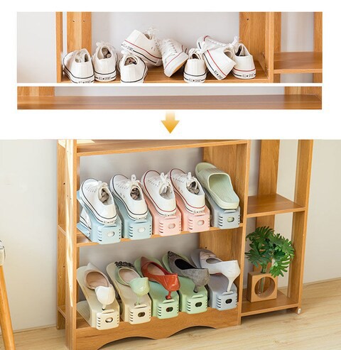 lavish New Design Space Saver Colorful Adjustable Fashion Design Plastic Folding Storage Shoe Rack Organizer 1 Unit Red