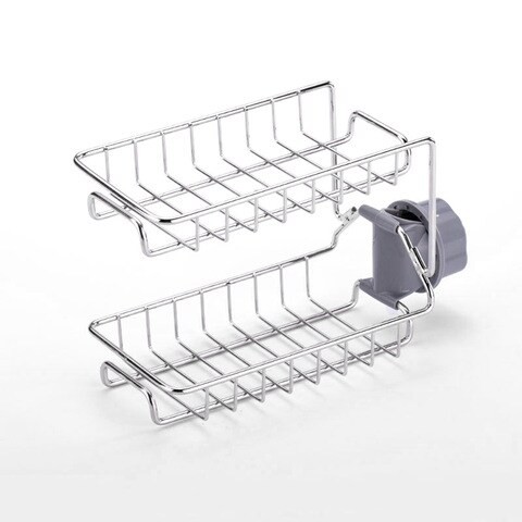 Decdeal - 2-Layer Faucet Rack Stainless Steel Hollow Ventilation Drainage Free Punching Kitchen Sink Storage Rack