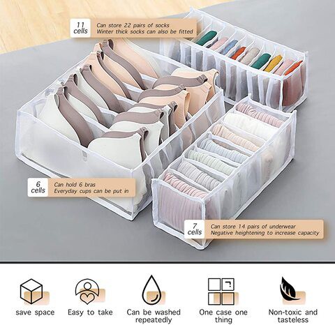 Doreen (Thickening) 3Pcs Collapsible Storage Boxes Bra Underwear Closet Organizer Foldable Container Case Drawer Divider (GC2332A)
