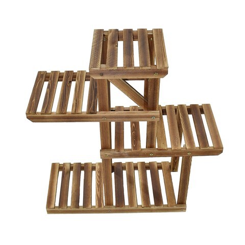 LINGWEI Multi-tier Solid Wooden Higher and Lower Plant Flower Pots Display Stand Holder Shelves For Garden Balcony Livingroom Patio Style-2