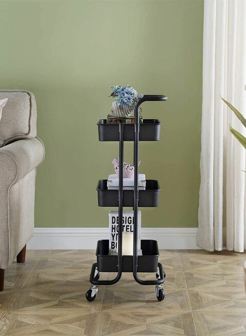 3-Tier Rolling Shelves Metal Cart Organizer Black 85x45x35centimeter