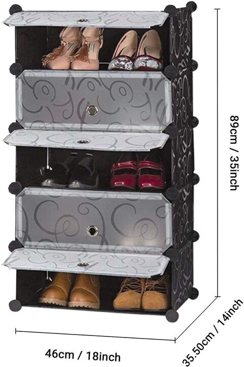 Doreen Shoe Rack,DIY Modular Plastic Storage Organizer with Doors,Shelving Bookcase Storage Unit Closet (5 Cubes)（GC1732A）