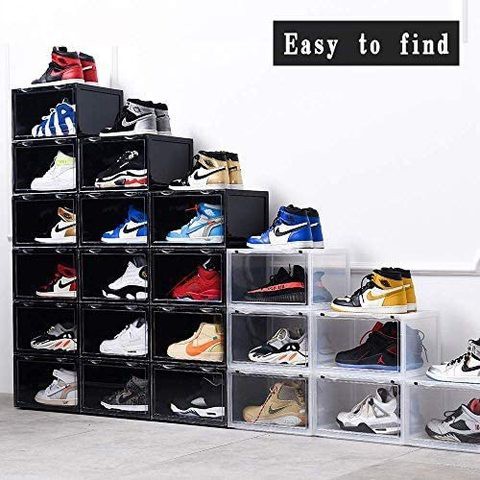 Lushh Shoe Storage Box, Side Open High Quality storage Organizer Boxes - Stores Shoes Size up to UK 46 (Big Size), 3 Box Set (Black)