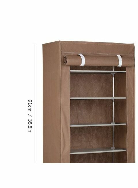 Generic 5-Tier Shoe Storage Rack With Cover Brown/Silver
